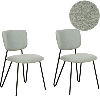 Beliani Beliani - Conjunto De 2 Sillas Verde Claro Boucl&eacute; Respaldo Curvo Sin Reposabrazos Nelko