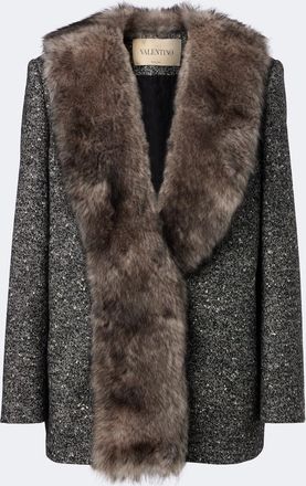 Valentino Shearling-trimmed wool-blend boucl&eacute; blazer