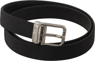 Dolce & Gabbana Black Canvas Leather Silver Metal Buckle Mens Belt