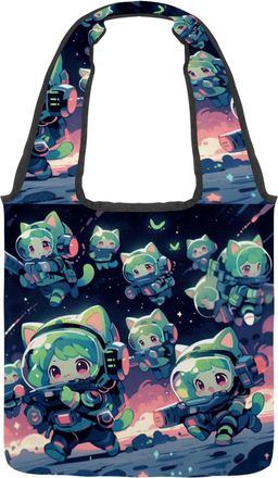 Generic Colorful Cartoon Kitten Reversible Canvas Shoulder Tote - Double-Sided Print, 12oz Cotton, 27cm Drop, Fold-Flat Bag for Travel, Shopping, Street Outin