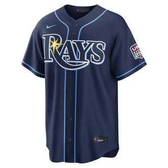 Nike Junior Caminero Tampa Bay Rays USA 250 Nike Mens MLB Stadium Jersey in Blue | RE260MIBAJD-BZN