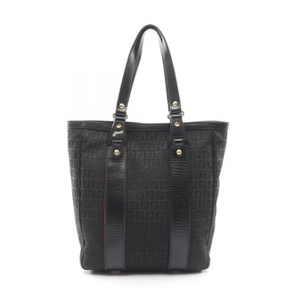 Fendi Black Canvas Leather Handbag Tote Bag (Pre-Owned)