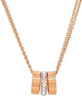 HMY Jewelry 18K Rose Gold Vermeil Simulated Diamond 3-Ring Necklace at Nordstrom Rack