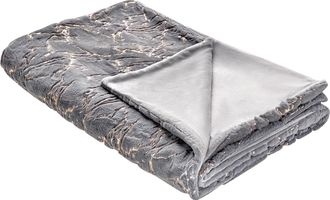 Beliani Colcha De Poli&eacute;ster Gris 150 X 200 Cm Manta Patr&oacute;n De M&aacute;rmol Sala De Estar Dormitorio Godavari
