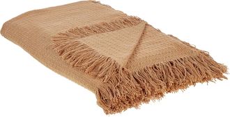 Beliani Beliani - Colcha Decorativa Para Cama Con Borlas Fabricada En Algod&oacute;n En Color Marr&oacute;n 220 X 240 Cm Yerbent