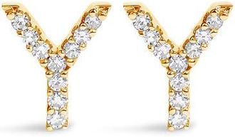 House of Brilliance 10K Gold 1/10 Cttw Diamond Initial A to Z Stud Earring in Yellow Gold | Y at Nordstrom