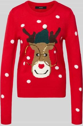 Vero Moda Regular Fit Weihnachtspullover mit Pailletten-Motiv Modell TINSEL in Rot, Größe XL