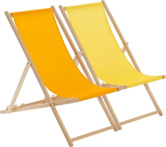 Harbour Housewares Traditional Wooden Deck Chair Set - Orange/Yellow Beach Lounge Chairs