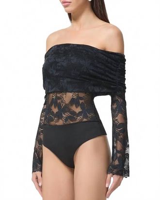 AFRM Lennox Lace Bodysuit In Noir