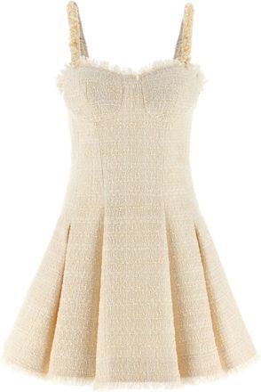 Balmain Off White Textured Sweet Heart Neck Mini Dress