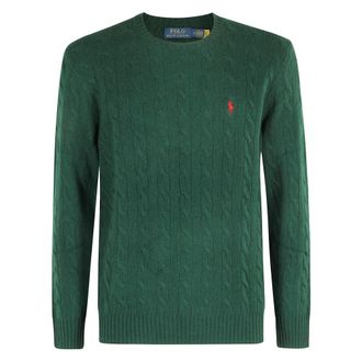 Polo Ralph Lauren Truien & Vesten, Heren, Groen, L, Wol, Kabelgebreide Pullover met Ronde Hals