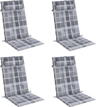 vidaXL Vidaxl - Cojines De Silla Respaldo Alto 4 Uds Tela Oxford A Cuadros Gris