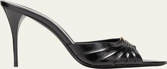 Saint Laurent Babylone YSL Ruched Leather Mule Sandals