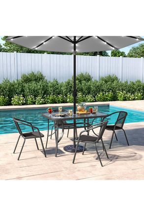 Living and Home 4 Person Patio Garden Dining Set With Umbrella in Black
