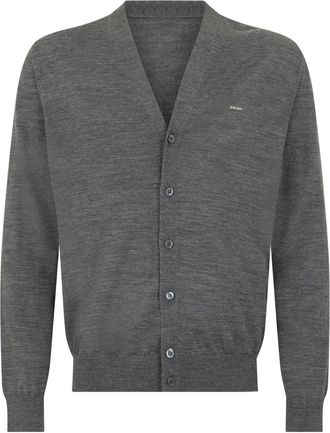 Prada Cardigans, male, Gray, Size: M Virgin Wool Cardigan