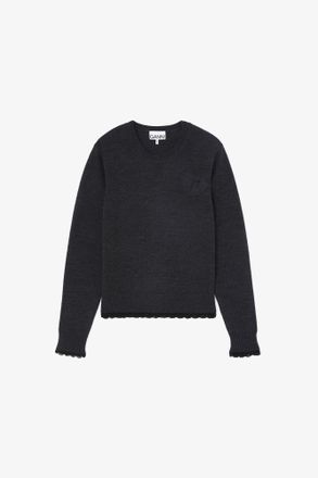 Ganni Mixed Crewneck in Brown Wool - Size XS