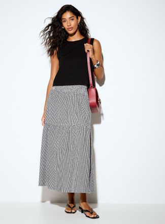 Jack & Jones Womens Zoe flared gingham maxi skirt