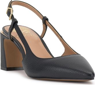 Vince Camuto Haylie Block Heel Sandal in Black Pl Souffle Lux at Nordstrom Rack, Size 6.5