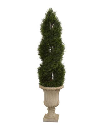 Nearly Natural 5Ft Double Pond Cypress Uv-Resistant Artificial Spiral Topiary Tree In Urn (Indoor/Outdoor)
