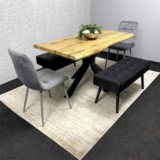Kosy Koala Modern Dining Table Set With 2 Grey Velvet Chairs And 2 Black Velvet Benches Dining Room Furniture