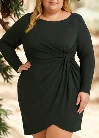 Gilli Long Sleeve Waist Twist Dress In Dark Olive