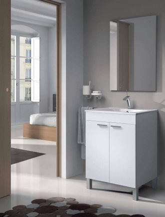 Dmora Armario Bajo Encimera Newyork, Gabinete De Piso, Gabinete Con 2 Puertas, Color Blanco Brillante, Cm 60x80x45, Blanco, Con Embalaje Reforzado - Dmora