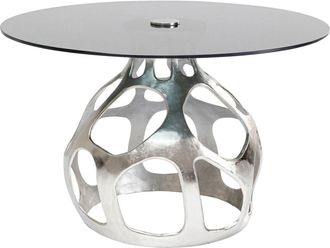 Kare Design Mesa de comedor 6 personas de aluminio plateado y cristal negro D120