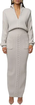 JLUXLABEL Cozy Intentions Ribbed Dress in Stone at Nordstrom, Size X-Small