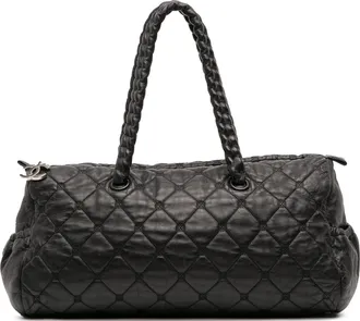 Chanel Pre-owned Womens Quilted Braided Handle Tote - Black Leather - One Size