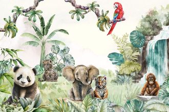 OEM Papel Pintado Infantil Con Foto: Safari, Selva Tropical, Bosque, Cascada, Panda M127 300x200
