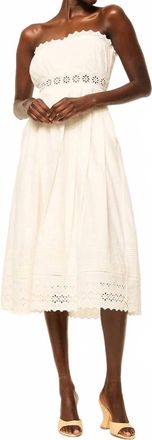 Misa Persis Strapless Eyelet Cotton Midi Dress In Cream