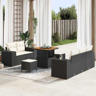vidaXL Conjunto De Sof&aacute; De Jard&iacute;n 8 Pcs Negro Rat&aacute;n Sint&eacute;tico Vidaxl