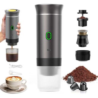 Elle Cafetera Port&aacute;til De Viaje, Cafetera Port&aacute;til 3 En 1 De Calentamiento R&aacute;pido De 12 V, Calentamiento Autom&aacute;tico En 4-6 Minutos, C&aacute;psulas Grandes, Caf&eacute; 