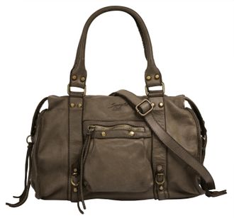 Samantha Look Shopper SAMANTHA LOOK, Damen, Gr. B/H/T: 34cm x 27cm x 12cm onesize, grau (taupe), Leder, vintage, Taschen Shopper, echt Leder, Made in Italy