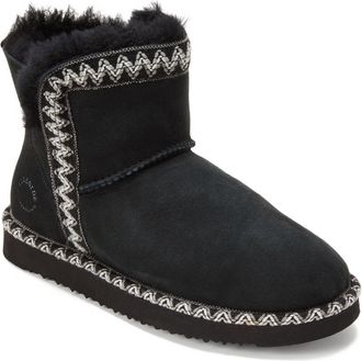 Dearfoams Fireside by Dearfoams Womens Perth Genuine Shearling Fold Down Bootie with Embroidery