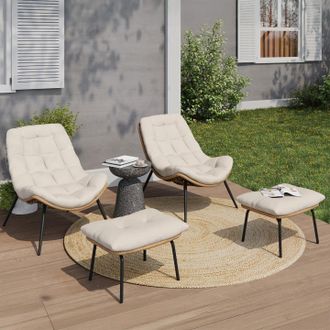 IDMarket Lote De 2 Sillones Reclinables Loa Efecto Rat&aacute;n Con Cojines Y Reposapi&eacute;s De Color Crudo