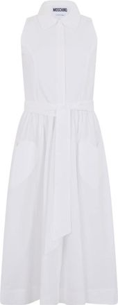 Moschino Kleedjes, Dames, Wit, S, Katoen, Lange Mouwloze Jurk