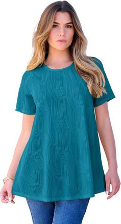 Roaman's Plus Size Textured Knit Swing Tee in Deep Teal at Nordstrom, Size 16