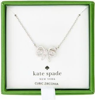 Kate Spade New York bow meets girl pav&eacute; cubic zirconia pendant necklace in Clear/Silver at Nordstrom Rack