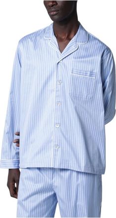 Tekla Nachtkleding, Heren, Blauw, S, Katoen, Sateen Pyjamas Shirt