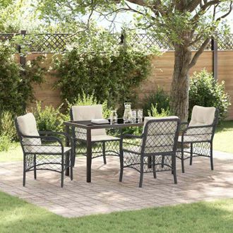 vidaXL Conjunto De Comedor De Jard&iacute;n Con Coj&iacute;n 5 Pcs Negro Polirat&aacute;n Vidaxl