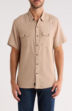 Lucky Brand Herringbone Short Sleeve Western Shirt in Tannin at Nordstrom Rack, Size Xx-Large