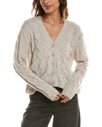 Fort&eacute; Cashmere Cable V-Neck Wool & Cashmere-Blend Cardigan
