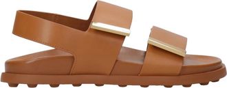 Tod's Bruine leren sandalen met klittenbandsluiting - Dames - Sandalen - Bruin - 37 EU - Leer - Schoenen