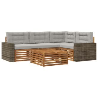 vidaXL Conjunto De Sof&aacute;s De Exterior 5 Pcs Natural Y Gris Claro Vidaxl