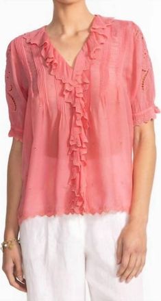 Johnny Was Anette Ruffle Blouse In Salmon Rose