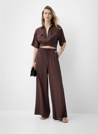 Icone Womens Drawstring-waist flowy ultra-wide-leg pant