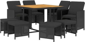 vidaXL Vidaxl - Set De Comedor De Jard&iacute;n 9 Pzas Y Cojines Rat&aacute;n Sint&eacute;tico Negro