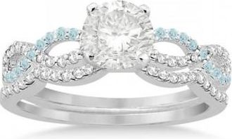 Allurez Infinity Diamond & Aquamarine Engagement Bridal Set Palladium (0.34ct)