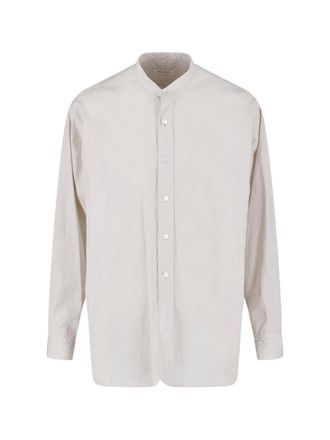 Kaptain Sunshine Cream Cotton Band Collar Casual Shirt